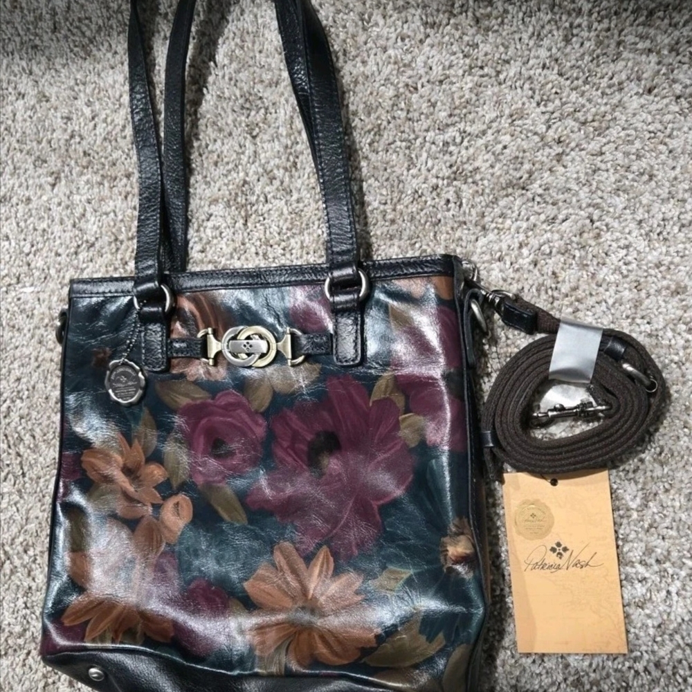 Patricia Nash Floral Leather Shoulder Bag - Black and Brown
